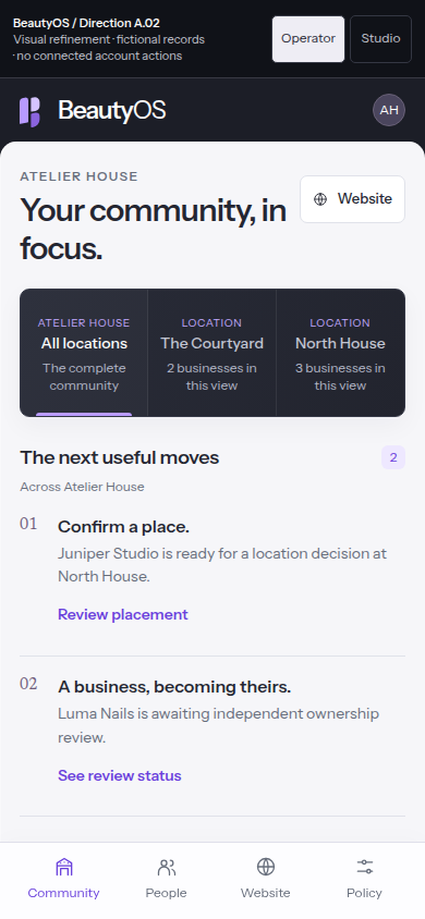 Phone operator workspace with stacked decisions and location controls